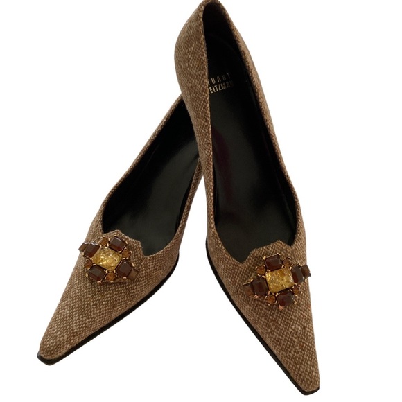 Stuart Weizmann Vintage Malta Camel Nubby Tweed Heels - 8.5 N - Picture 3 of 12